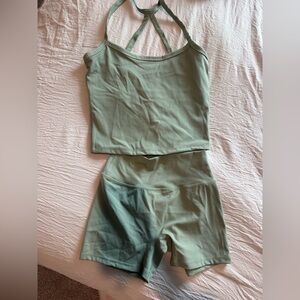 Women’s Sage Green Tank and High-Waist Short Set